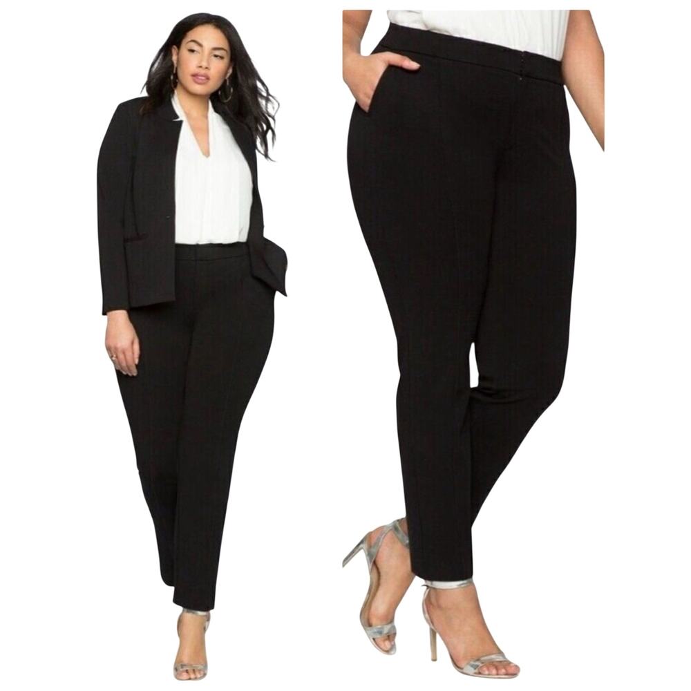NWT Eloquii Womens Ultimate Stretch Suit Pintuck Pant Black Slim Ankle Size 20
